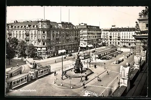 AK Zürich, Bahnhofplatz mit Strassenbahn