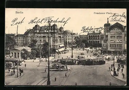 AK Berlin-Tiergarten, eine Strassenbahn kreuzt den Potsdamer Platz