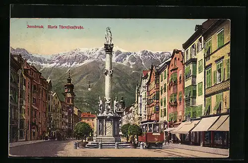 AK Innsbruck, Maria Theresienstrasse mit Strassenbahn