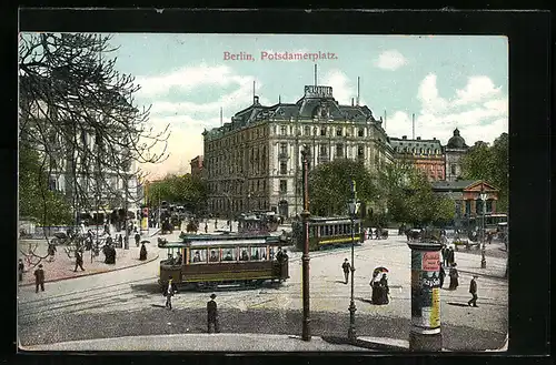 AK Berlin, Potsdamer Platz mit Strassenbahn