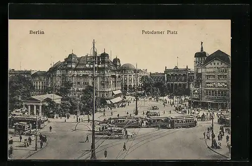 AK Berlin, Potsdamer Platz mit Strassenbahn