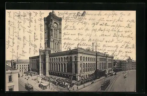 AK Berlin, Rotes Rathaus mit Strassenbahn