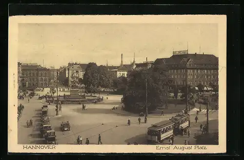 AK Hannover, Ernst August Platz, Strassenbahn