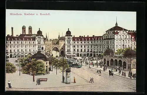 AK München, Strassenbahn am Karlstor und Rondell