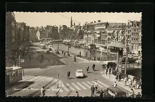 AK Amsterdam, Muntplein met Rokin, Strassenbahn