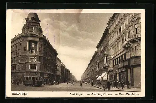 AK Budapest, Strassenbahn in der Andrassy-Strasse