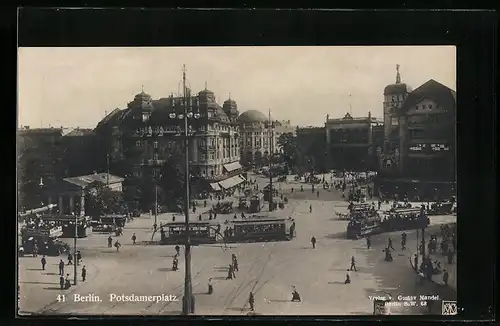 AK Berlin, Potsdamer Platz mit Strassenbahn