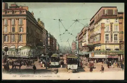 AK Marseille, La Cannebiere, Strassenbahn