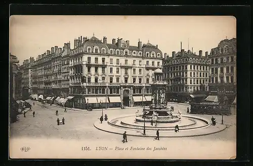 AK Lyon, Place de Fontaine des Jacobins, Strassenbahn