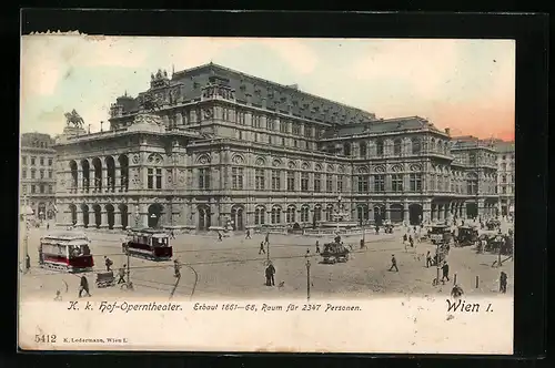 AK Wien, Hof-Opernthater mit Strassenbahn