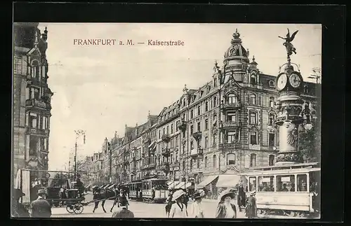 AK Frankfurt a. M., Kaiserstrasse mit Pension und Strassenbahn