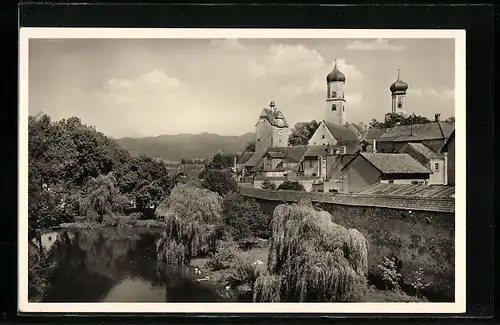 AK Isny im Allgäu, Teilansicht mit Fluss