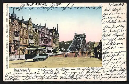 AK Blasewitz, Strassenbahn auf dem Schillerplatz