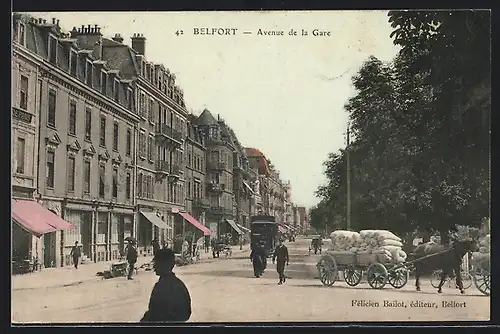 AK Belfort, Avenue de la Gare, Strassenbahn