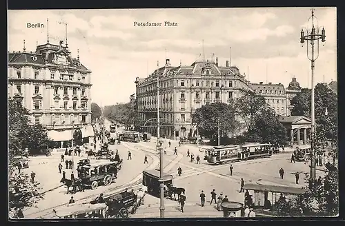 AK Berlin, Potsdamer Platz mit Strassenbahn
