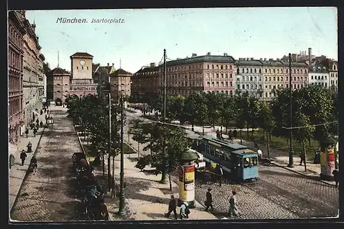 AK München, Strassenbahn auf dem Isartorplatz