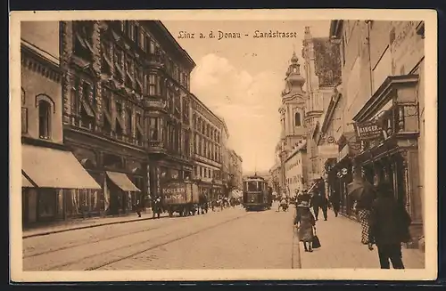 AK Linz a. Dondau, Landstrasse, Strassenbahn