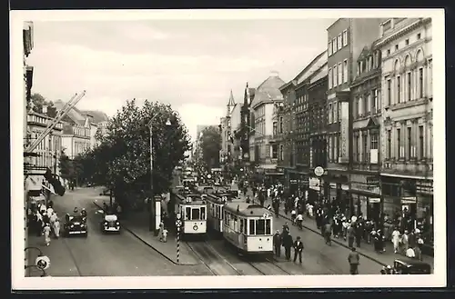 AK Duisburg, Am Kuhtor, Blick in die Königsstrasse mit Strassenbahn