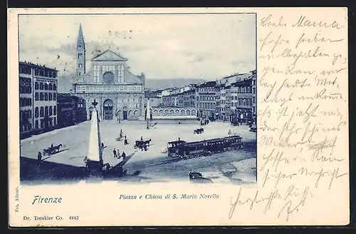 AK Firenze, Piazza e Chiesa di S. Maria Novella, Strassenbahn