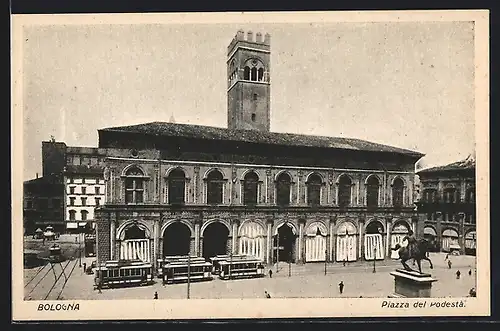 AK Bologna, Piazza del Podesta, Strassenbahn