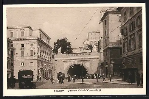 AK Genova, Galleria Vittorio Emmanuele, Strassenbahn