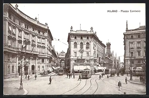 AK Milano, Piazza Cordusio, Strassenbahn