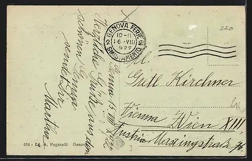 AK Genova, Via XX Settembre, Ponte Monumentale, Strassenbahn