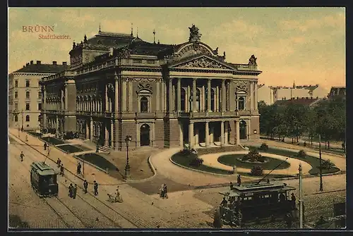 AK Brünn, Stadttheater, Strassenbahn