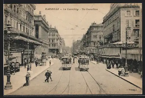 AK Marseille, La Cannebière, Strassenbahnen