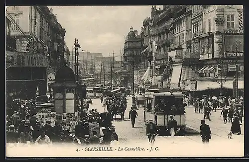 AK Marseille, La Cannebiere, Strassenbahn