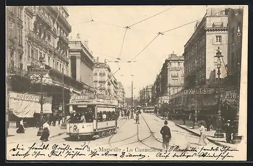 AK Marseille, La Cannebiere, Strassenbahn