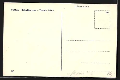 AK Piestany, Kolonnadenbrücke und Thermia Palace