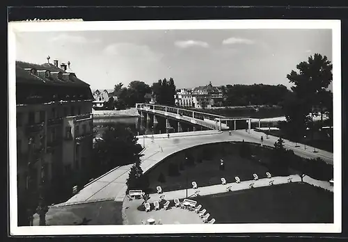 AK Piestany, Teilansicht mit Brücke