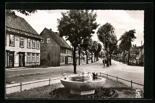 AK St. Andreasberg /Oberharz, Märchenbrunnen mit alten Häusern