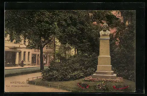 AK Krefeld, am Karl Wilhelm-Denkmal