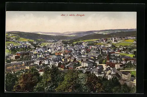 AK Aue /Erzgebirge, Ortsansicht aus der Vogelschau