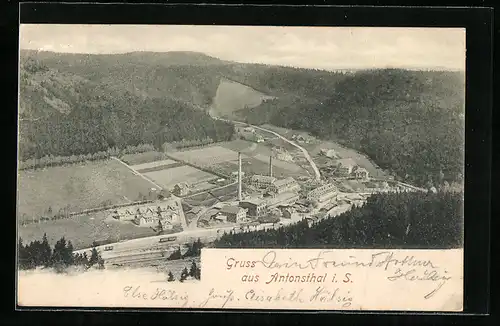 AK Antonsthal i. S., Ortsansicht mit Schornsteinen aus der Vogelschau