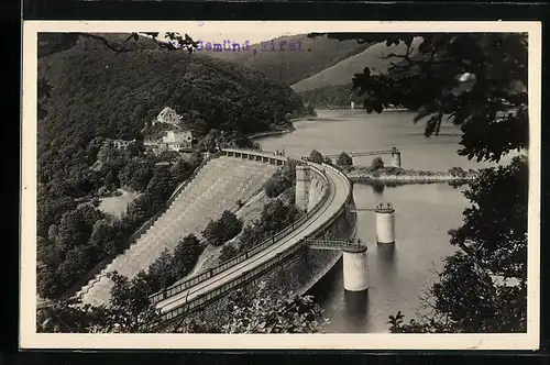 AK Gemünd-Eifel, Urfttalsperre aus der Vogelschau