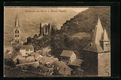 AK Bacharach am Rhein, Teilansicht mit Werner Kapelle