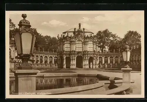 AK Dresden, Zwinger mit Wallpavillon, Karte der Gebr. Schmidt Ansichtskartenfabrik Lübeck