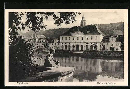 AK Carlshafen, Flusspartie mit Rathaus