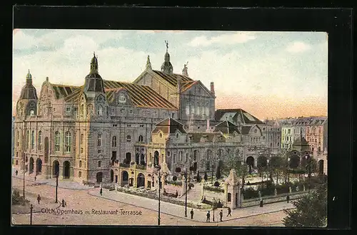 AK Köln-Neustadt, Opernhaus mit Restaurant-Terrasse