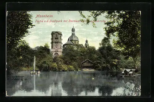 AK Mannheim, Partie im Stadtpark mit Sternwarte