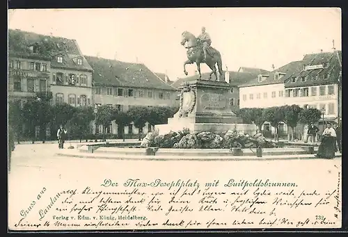 AK Landau, Max-Josephplatz mit Luipoldsbrunnen