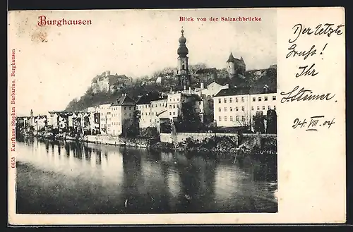 AK Burghausen, Blick von der Salzachbrücke