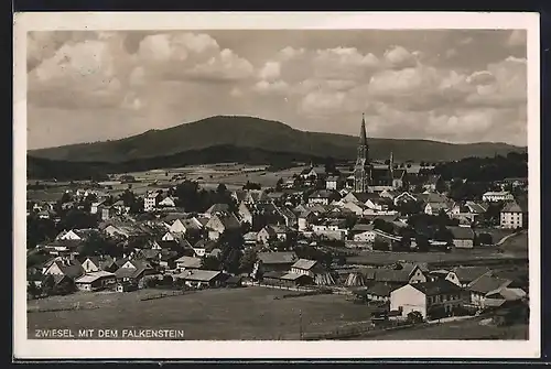 AK Zwiesel, Ortspanorama mit Falkenstein