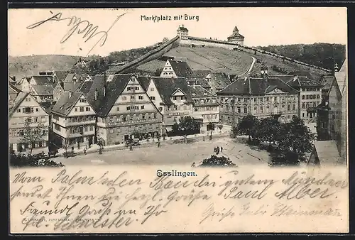 AK Esslingen, Blick vom Marktplatz zur Burg