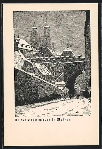 Künstler-AK Meissen, An der Stadtmauer