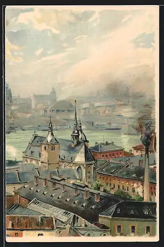 Künstler-AK Köln, Partie am Rhein