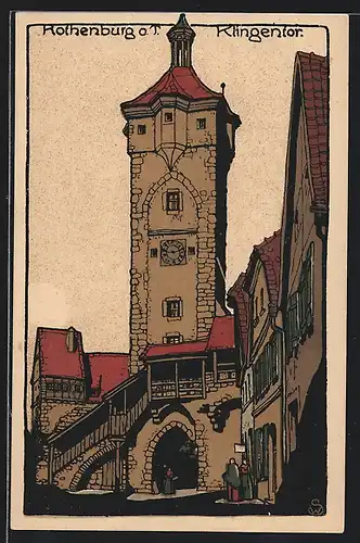 Steindruck-AK Rothenburg, am Klingentor